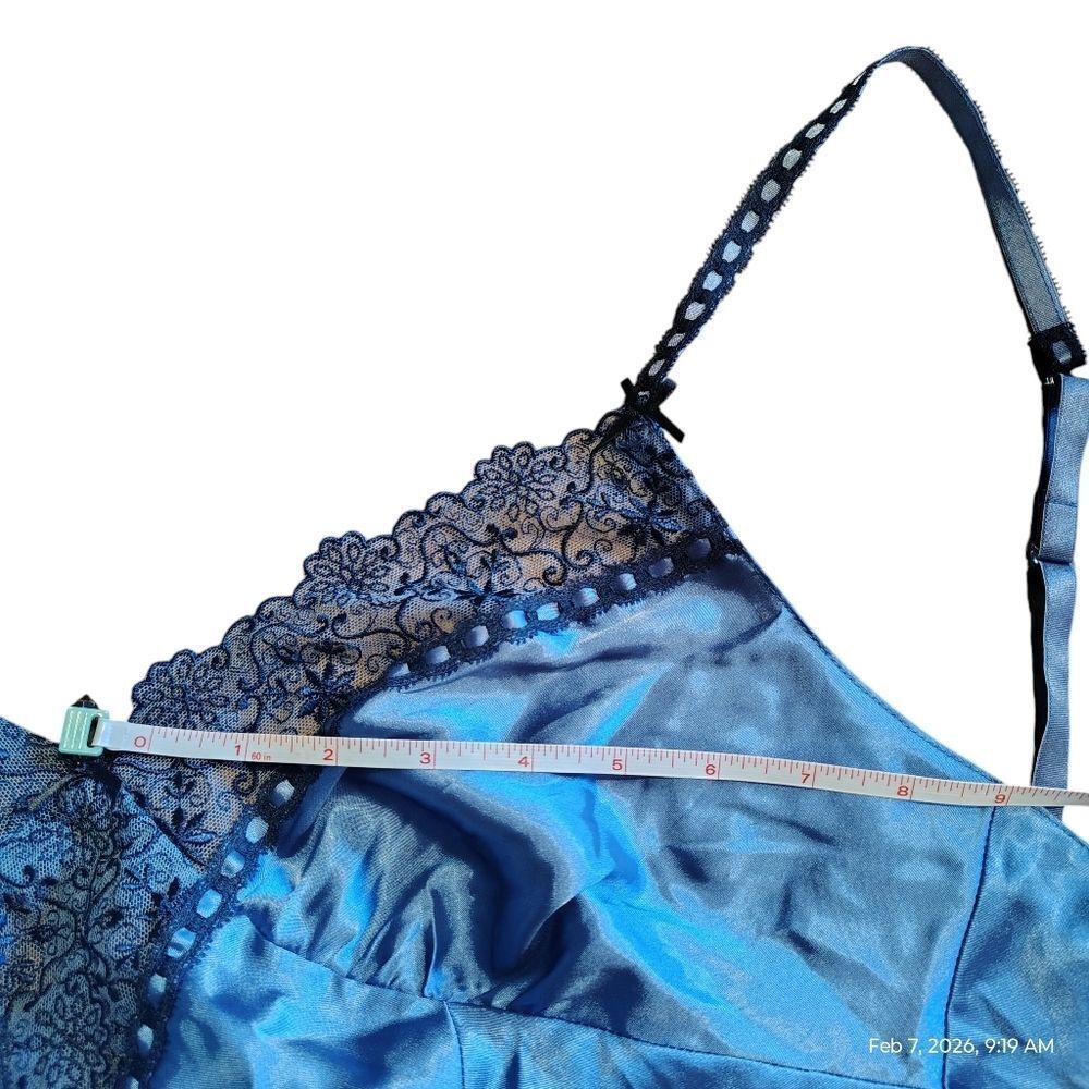 Womens Coquette Satin Slip Dress Size M Blue Lace Trim Babydoll Y2K Fairycore - Picture 10 of 11